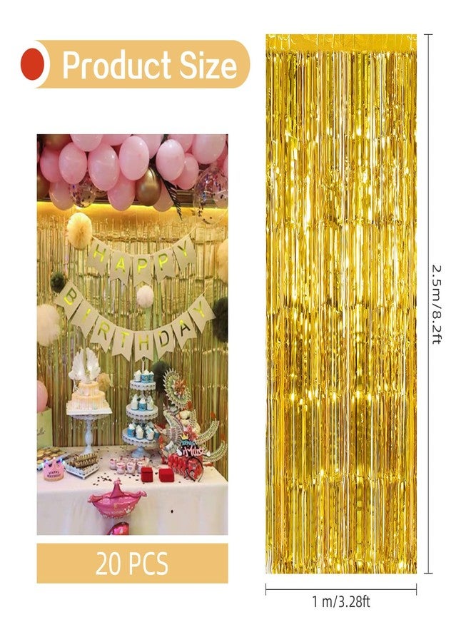 Ohiyoo 20 Pack Gold Foil Curtain Backdrop 3.2ft x 8.2ft Foil Fringe Backdrop Curtain Metallic Tinsel Foil Fringe Curtains Streamer Backdrop Curtains for Birthday Party Decorations Photo Booth (Gold) - Image 3