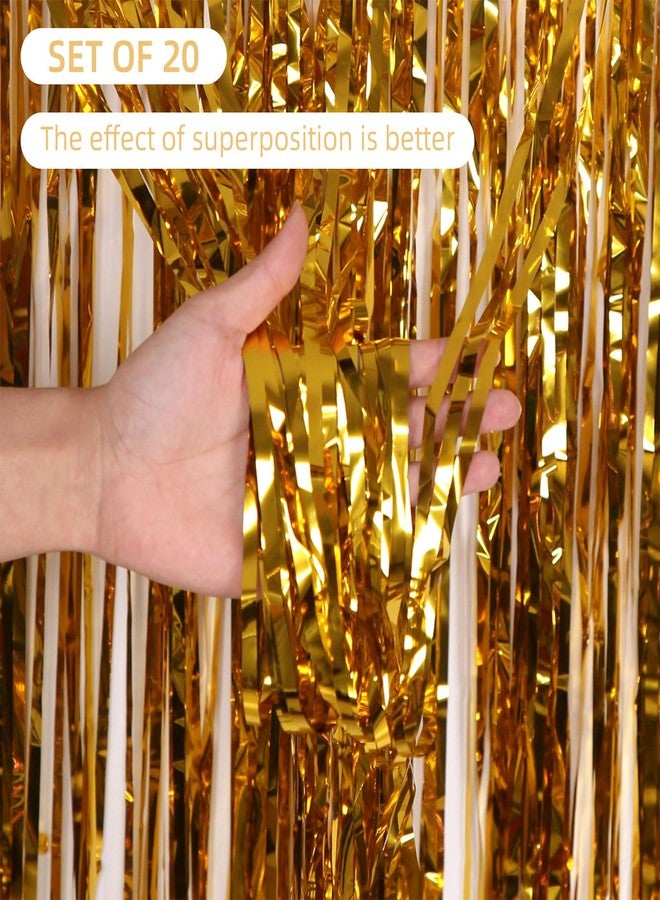 Ohiyoo 20 Pack Gold Foil Curtain Backdrop 3.2ft x 8.2ft Foil Fringe Backdrop Curtain Metallic Tinsel Foil Fringe Curtains Streamer Backdrop Curtains for Birthday Party Decorations Photo Booth (Gold) - Image 2
