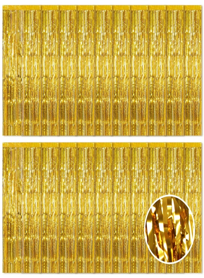 Ohiyoo 20 Pack Gold Foil Curtain Backdrop 3.2ft x 8.2ft Foil Fringe Backdrop Curtain Metallic Tinsel Foil Fringe Curtains Streamer Backdrop Curtains for Birthday Party Decorations Photo Booth (Gold) - Image 1