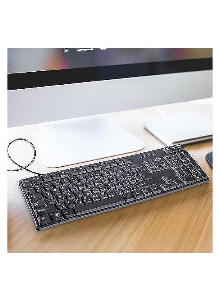 Wired Arabic/English Computer Keyboard,Arabic and English keyboard Full-Size Keyboard, 104-keys, USB Plug-and-Play, Foldable Stands, Compatible with PC, Laptop