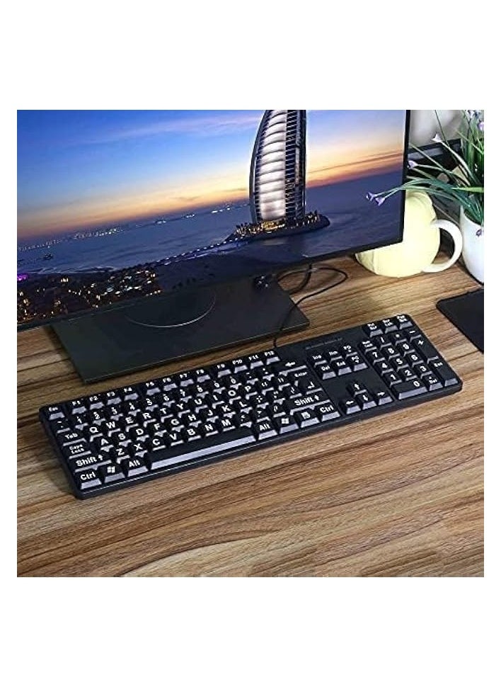 Wired Arabic/English Computer Keyboard,Arabic and English keyboard Full-Size Keyboard, 104-keys, USB Plug-and-Play, Foldable Stands, Compatible with PC, Laptop
