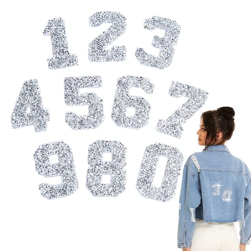 Mimeile Number Iron on Patches Rhinestone Heat Transfer Stickers 09 Craft DIY Decals Silver Gift Bling Appliques for Clothes Bags Hats Pants Backpack Decoration - Image 1