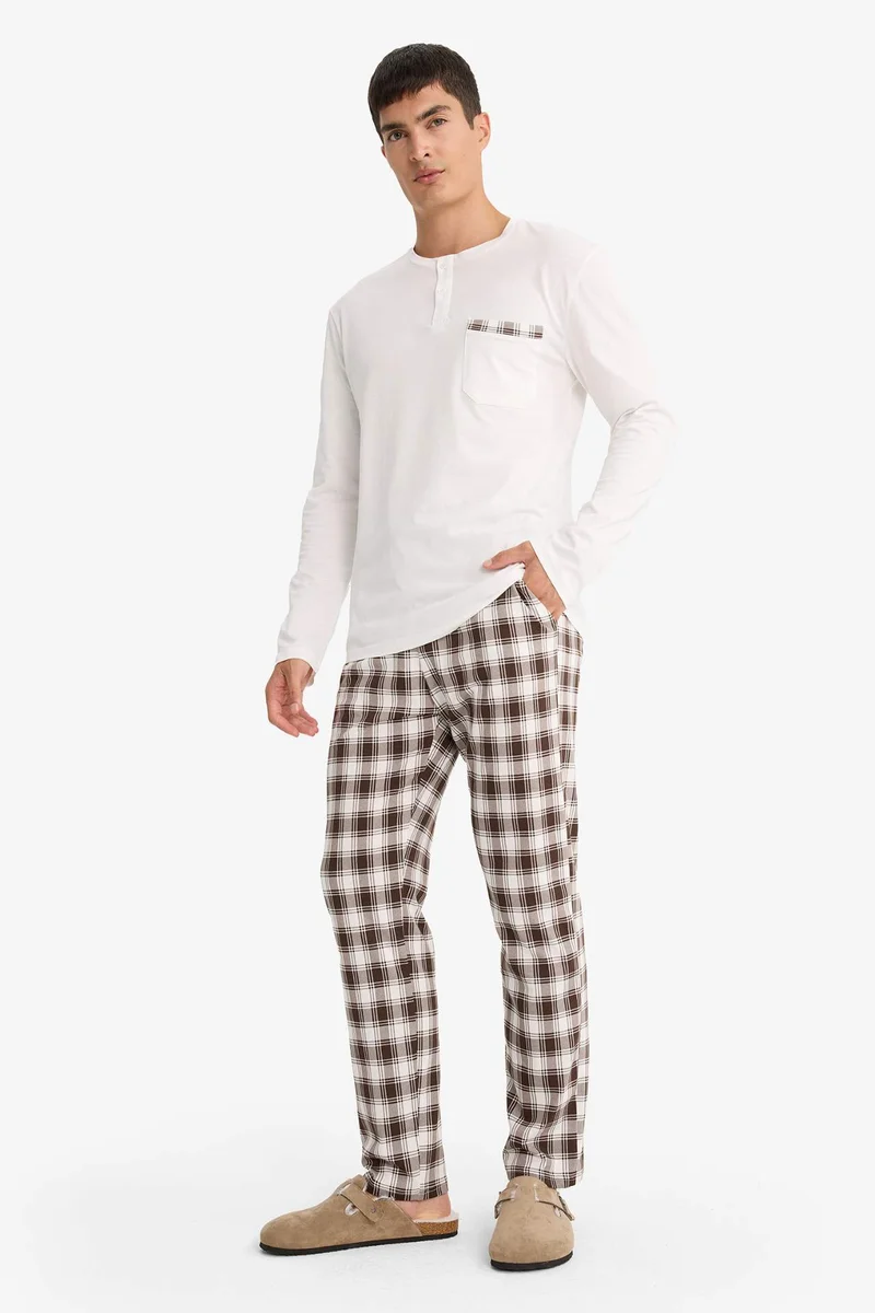 Defacto  Regular Fit Top Long Bottom 2 Piece Pyjama Set  | Best Price UAE
