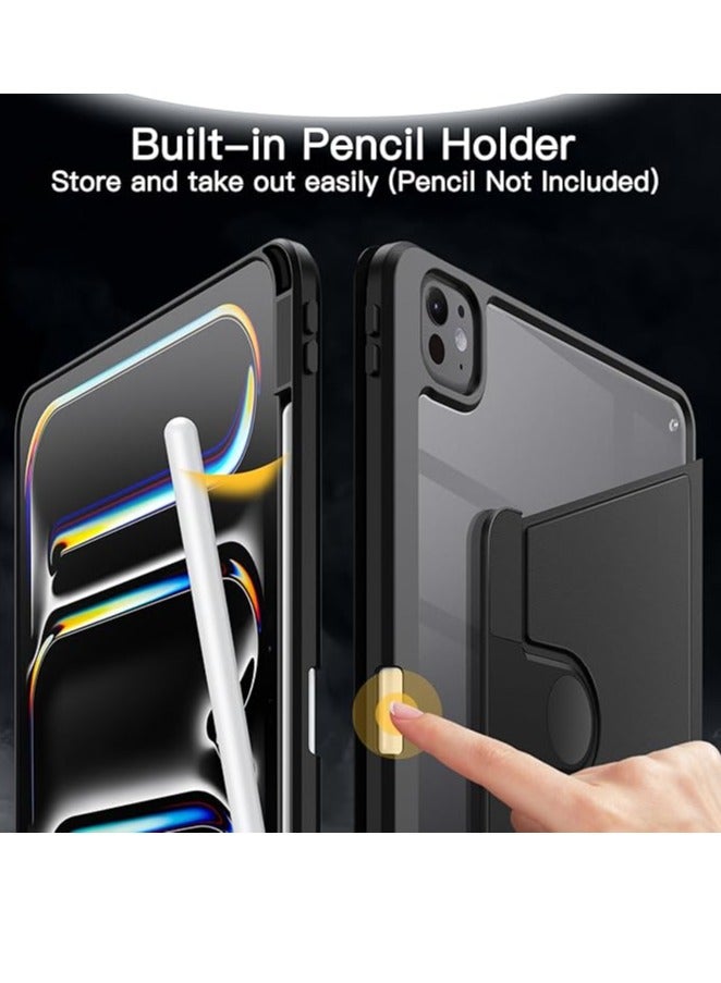 حافظة دوارة لجهاز iPad Pro مقاس 13 بوصة M4 (2024) مع حامل قلم، غطاء واقٍ قابل للدوران 360 درجة، ظهر شفاف، إيقاظ/سكون تلقائي - Image 3