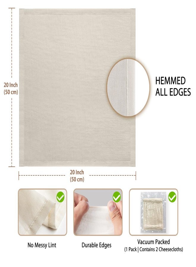 Olicity Cheese Cloths, 2PCS, Double-Layer, 20x20Inch, Reusable Grade 90 Cheese Cloth Bag for Straining, Hemmed Unbleached Cotton Precut Fine Mesh Muslin Cheesecloth for Juicing, Butter, Canning - Image 3