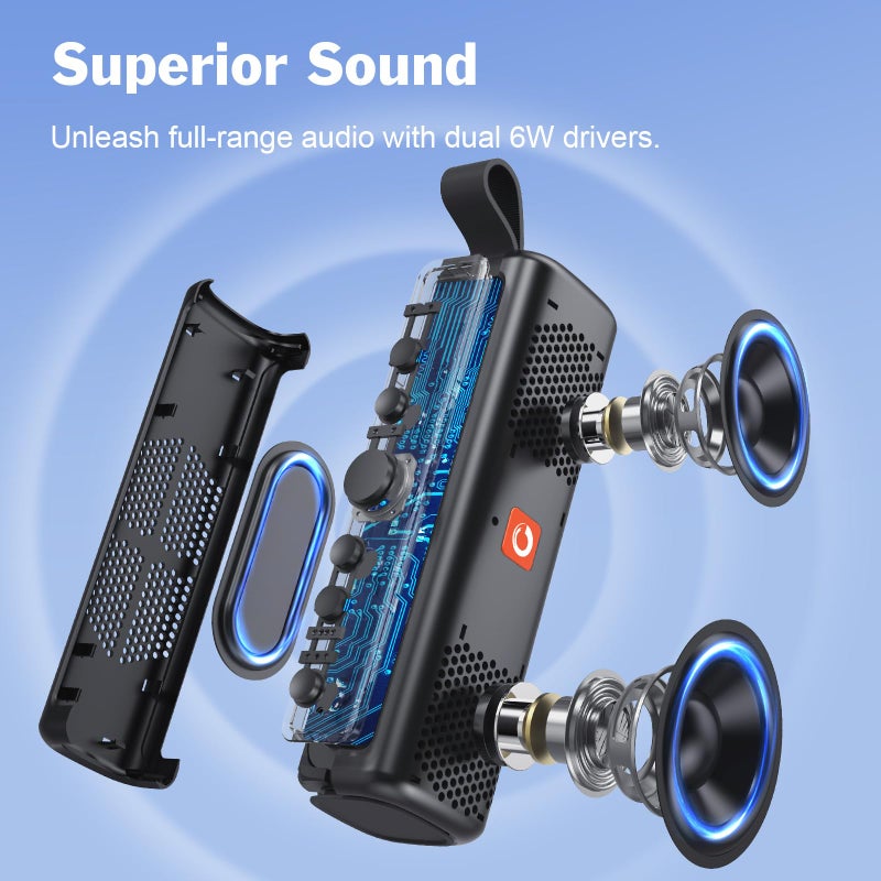 DOSS E-Go II Bluetooth Speaker with 12W Superior Sound, Loud Bass, IPX6 Waterproof, Built-in Mic, 12H Playtime, for Pool, Beach, Outdoor, and Travel - Image 2