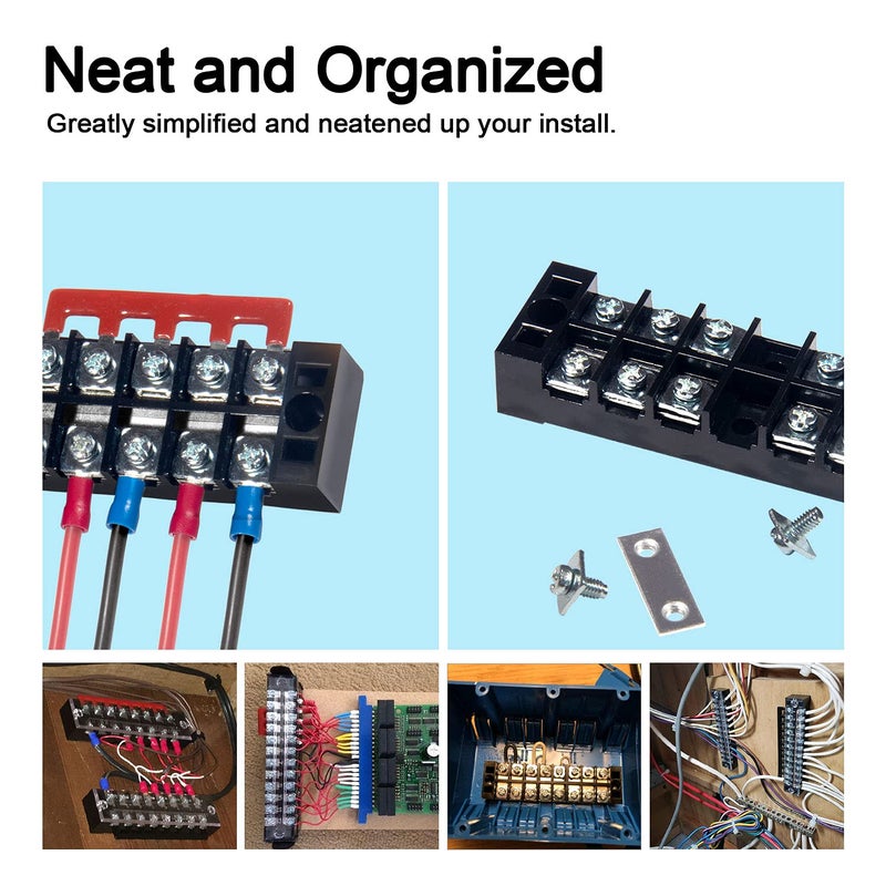 MILAPEAK Terminal Block and Strip - 6 Sets 8/10/12 Positions 600V 25A Dual Row Wire Screw Terminal Strip Block with Cover + 400V 25A Pre-Insulated Terminals Barrier Strips Jumpers (Black & Red) - Image 4