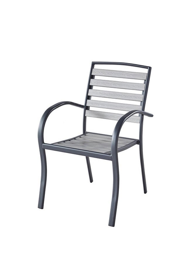 NZONE STORE Patio Dining Chairs Outdoor Metal Dining Chairs with Faux Wood Slats Grey  - Image 1