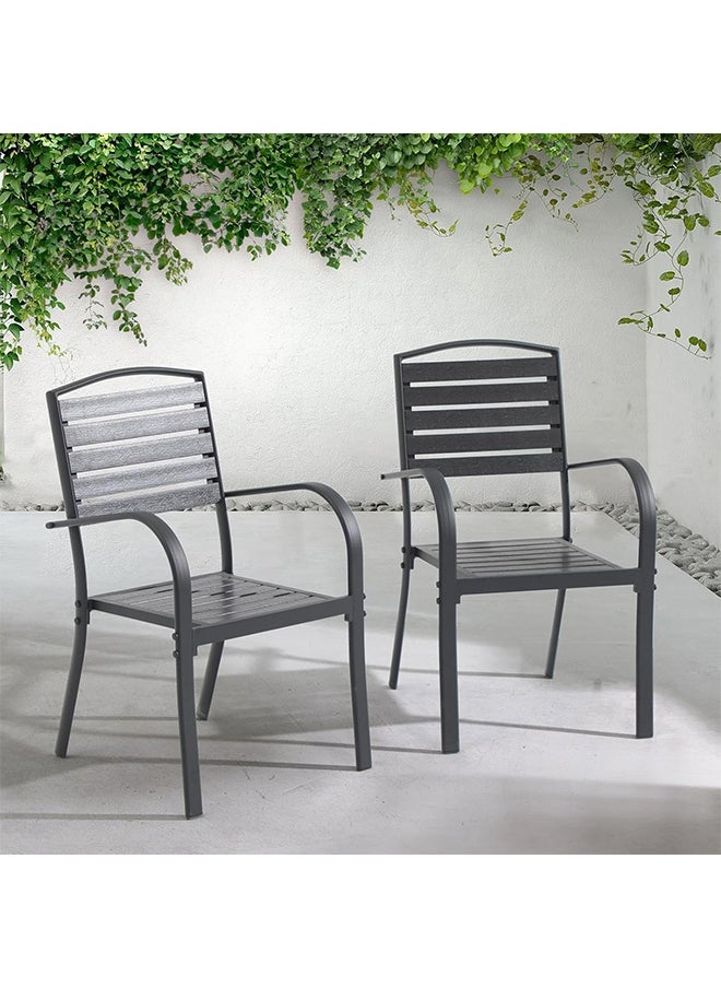 NZONE STORE Patio Dining Chairs Outdoor Metal Dining Chairs with Faux Wood Slats Grey  - Image 2