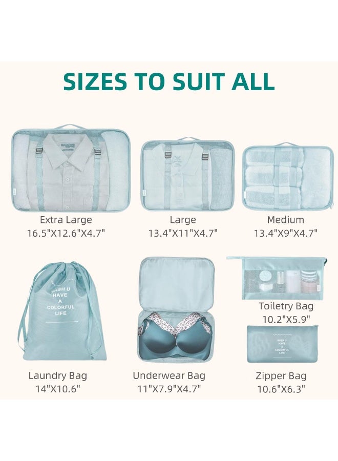 مجموعة منظمات حقائب السفر من باك كيوبز مع حقيبة أدوات الزينة، 7 قطع، أزرق فاتح، مقاس واحد - Image 2