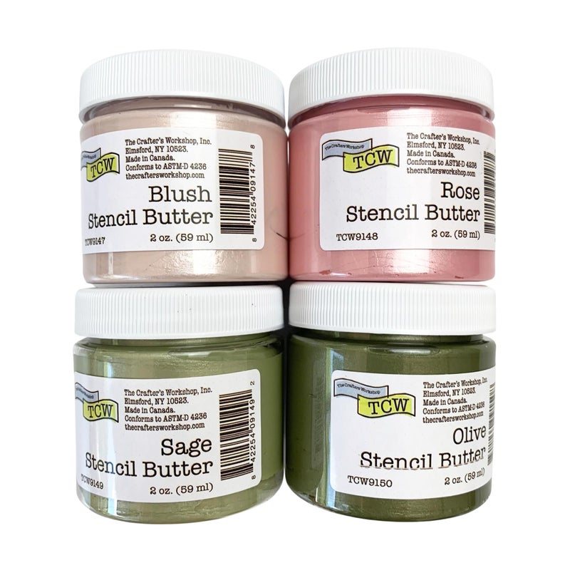 The Crafter's Workshop Stencil Butter Medium, Easy-to-Spread, Adds Shimmer, Shine and Colorful Texture, Cleans Up with Water, 4 pk, 2-oz Each, Petals and Herbs - Image 1