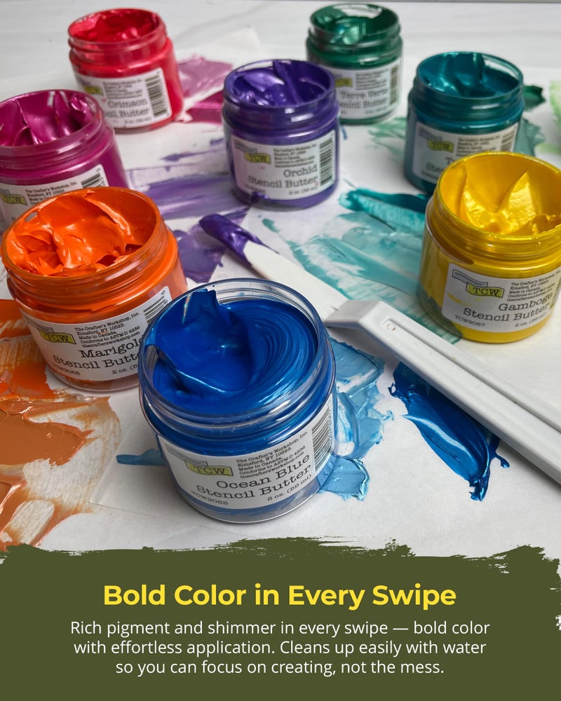 The Crafter's Workshop Stencil Butter Medium, Easy-to-Spread, Adds Shimmer, Shine and Colorful Texture, Cleans Up with Water, 4 pk, 2-oz Each, Petals and Herbs - Image 5