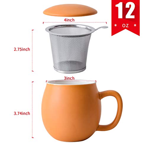 Yundu 12 OZ Matte Yellow Ceramics Teacup with Infuser and Lid, Mug with Lid for Steeping - Stainless Steel Infuser for Loose Leaf Tea, Home Office Gift for Tea Lovers - Image 2