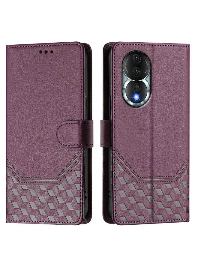 اس-توب جراب هاتف Honor 80 5G من الجلد بنقش قرص العسل بتقنية RFID - Image 2