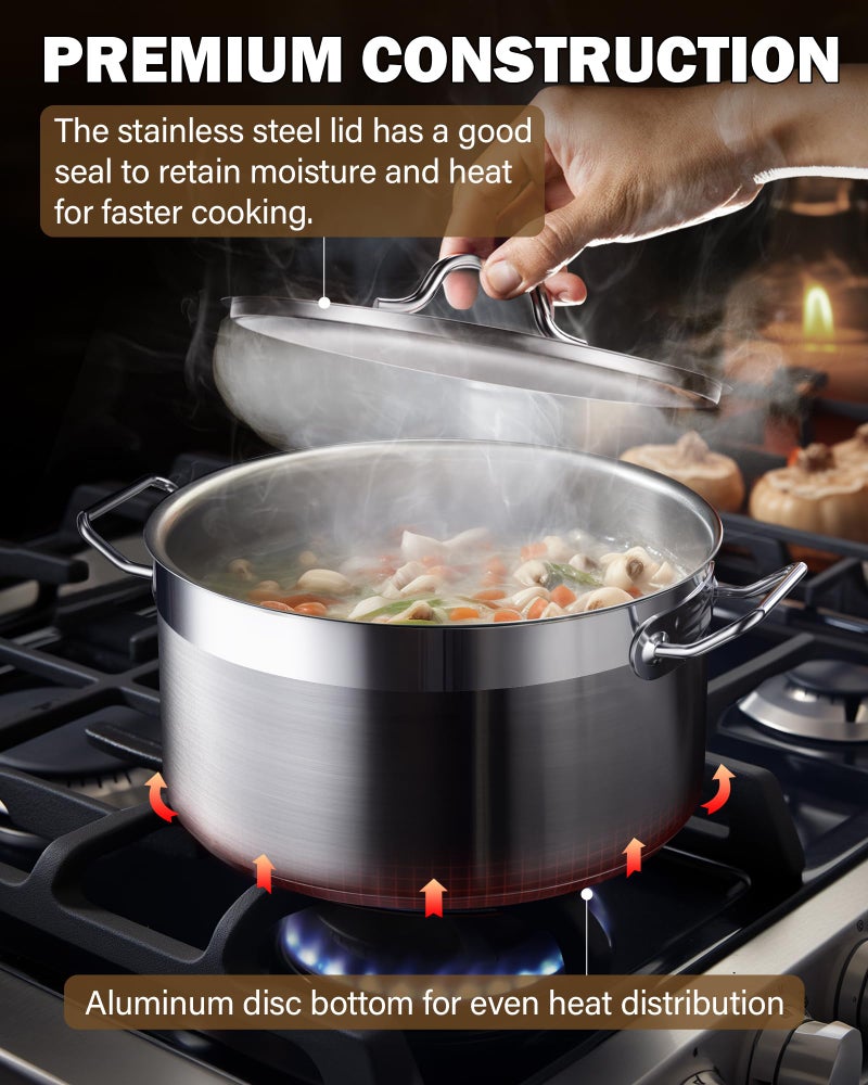 Cooks Standard Dutch Oven Casserole with Lid, 9 Quart Professional Stainless Steel Stockpots, Silver - Image 3