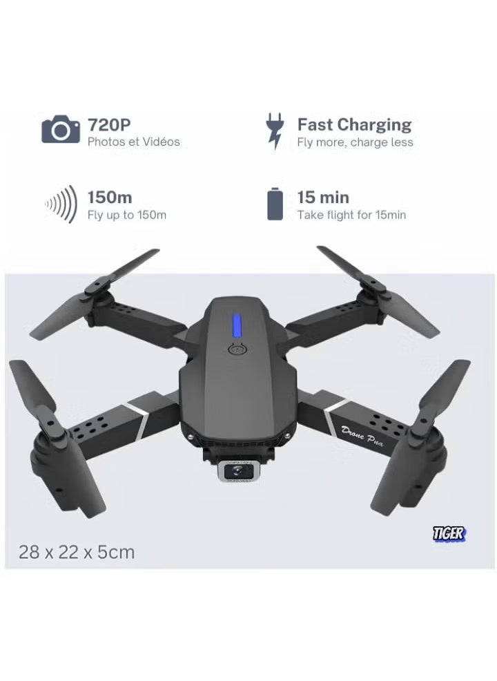TIGER E88 Drone with HD Camera – Foldable Drone with WiFi Live Photo & Video, Black Screen on Remote Control, Ideal for Kids & Adults – Easy to Fly, High-Definition Camera, Compact & Portable Design for Indoor & Outdoor Fun – UAE Delivery  - Image 1