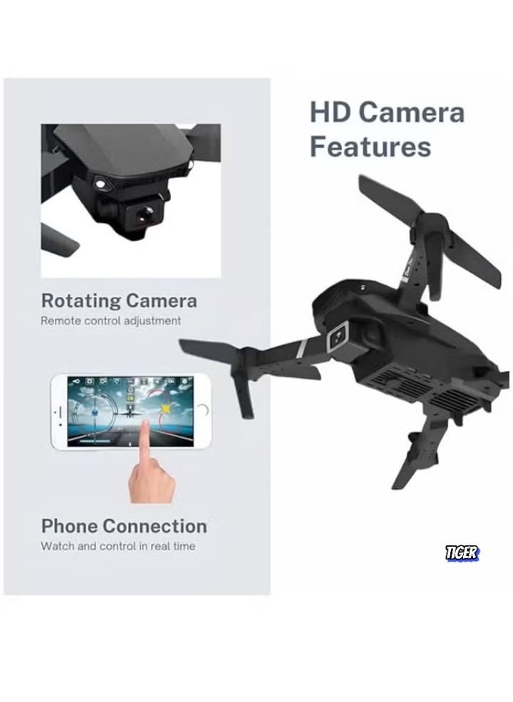 TIGER E88 Drone with HD Camera – Foldable Drone with WiFi Live Photo & Video, Black Screen on Remote Control, Ideal for Kids & Adults – Easy to Fly, High-Definition Camera, Compact & Portable Design for Indoor & Outdoor Fun – UAE Delivery  - Image 3