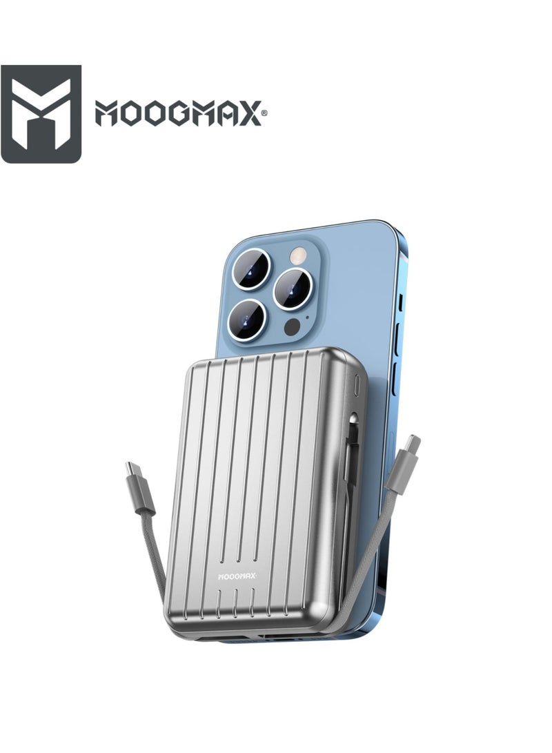 MOOGMAX MOOGMAX (PRONE) TRUNK SEREIES RETRO MX219 22.5W Magnetic Wireless Charger – 20000mAh High-Capacity Power Bank with 15W Output and Integrated Cables (WHITE) - Image 2