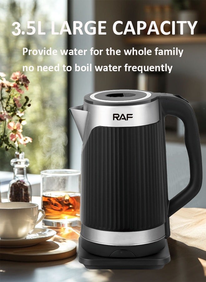 آر إيه أف غلاية كهربائية ، 3.5 لتر 2000 واط ، غلاية شاي كهربائية مزدوجة الجدار وغلاية مياه ، 4 ساعات للتدفئة ، حرارة سريعة مع إغلاق تلقائي ، مقاوم للغليان الجاف ، إبريق شاي قهوة بارد الملمس ، 7817 أسود - Image 2