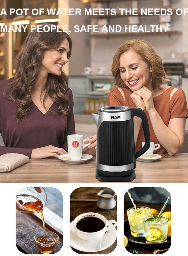 آر إيه أف غلاية كهربائية ، 3.5 لتر 2000 واط ، غلاية شاي كهربائية مزدوجة الجدار وغلاية مياه ، 4 ساعات للتدفئة ، حرارة سريعة مع إغلاق تلقائي ، مقاوم للغليان الجاف ، إبريق شاي قهوة بارد الملمس ، 7817 أسود - Image 3