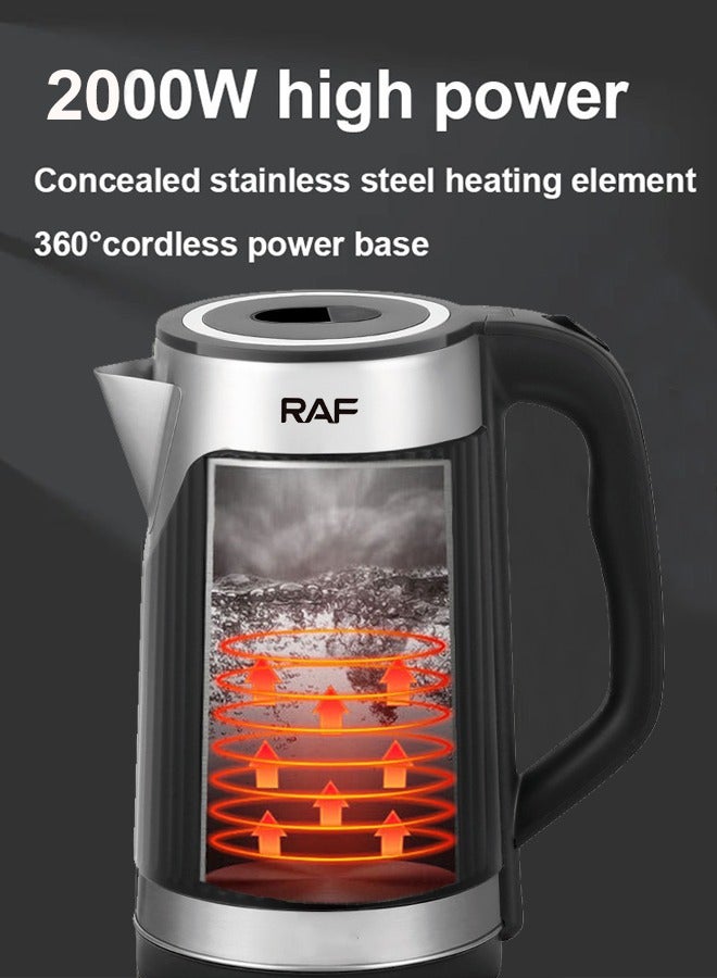 آر إيه أف غلاية كهربائية ، 3.5 لتر 2000 واط ، غلاية شاي كهربائية مزدوجة الجدار وغلاية مياه ، 4 ساعات للتدفئة ، حرارة سريعة مع إغلاق تلقائي ، مقاوم للغليان الجاف ، إبريق شاي قهوة بارد الملمس ، 7817 أسود - Image 5