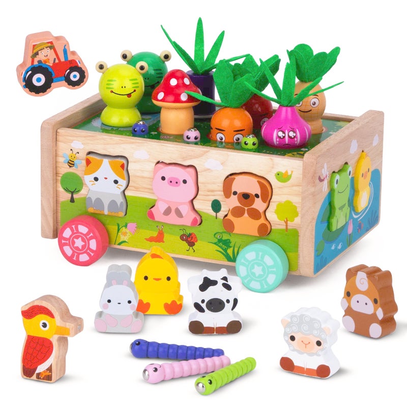 KMTJT Montessori Wooden Toddler Toys for 1 2 3 Years Old Boys Girls Shape Sorting Toys First Birthday Gifts for 12 Years Wood Animal Farm Car Preschool Educational Fine Motor Skills Toy - Image 2