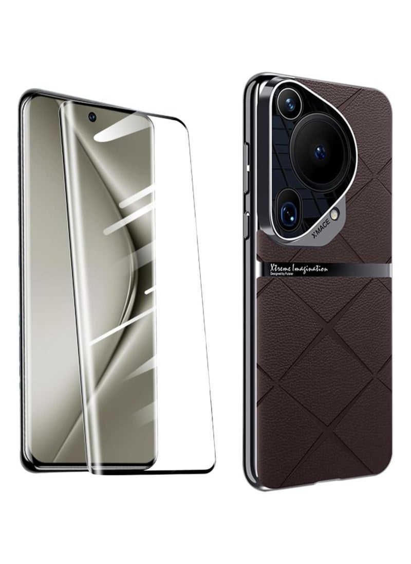 general Case Compatible with Huawei Pura 70 Ultra with 1-Pack Tempered Glass Screen Protector, Slim Shockproof Metal Lens Protective Leather Cover - Image 1