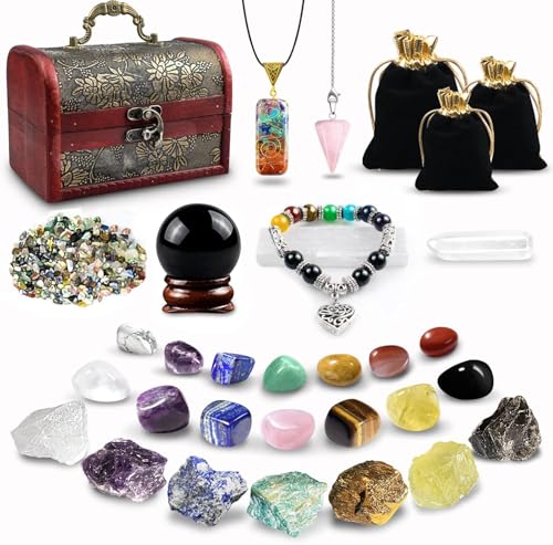TATOODAA Healing Crystals Set, 28 Pcs Crystals and Healing Stones 7 Chakra Kits Obsidian Real Spiritual Protection Natural Reiki Energy Meditation Crystals for Beginners Wooden Box, Crystal Gifts for Women - Image 1