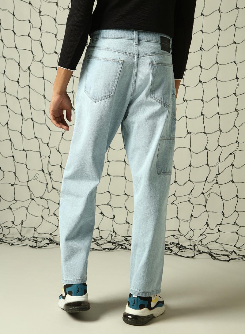 Hubberholme Men's Light Blue 100% Cotton Distressed Full Length Loose Fit Jeans  - Image 3