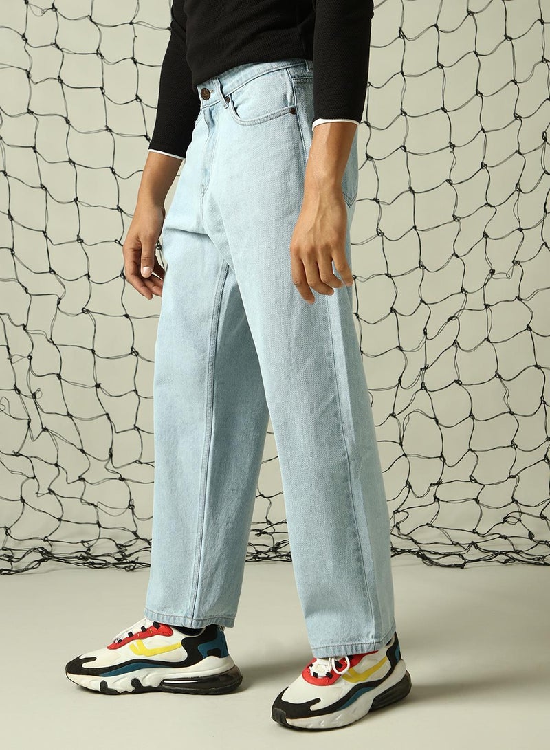 Hubberholme Men's Light Blue 100% Cotton Distressed Full Length Loose Fit Jeans  - Image 2