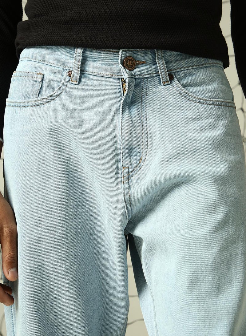Hubberholme Men's Light Blue 100% Cotton Distressed Full Length Loose Fit Jeans  - Image 4