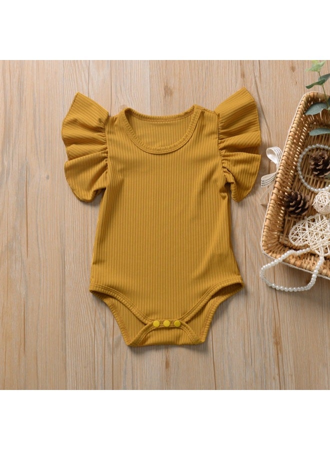 H1165# Baby Bodysuit Large Lace Sleeve Girls Romper Triangle Snap Crotch Baby Bodysuit