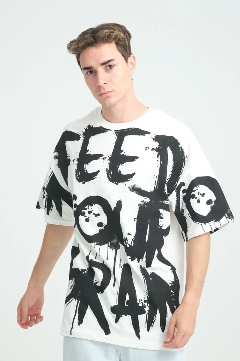 Four Man Oversize Feed Your Brain Printed T-Shirt - The New Trend of Street Fashion