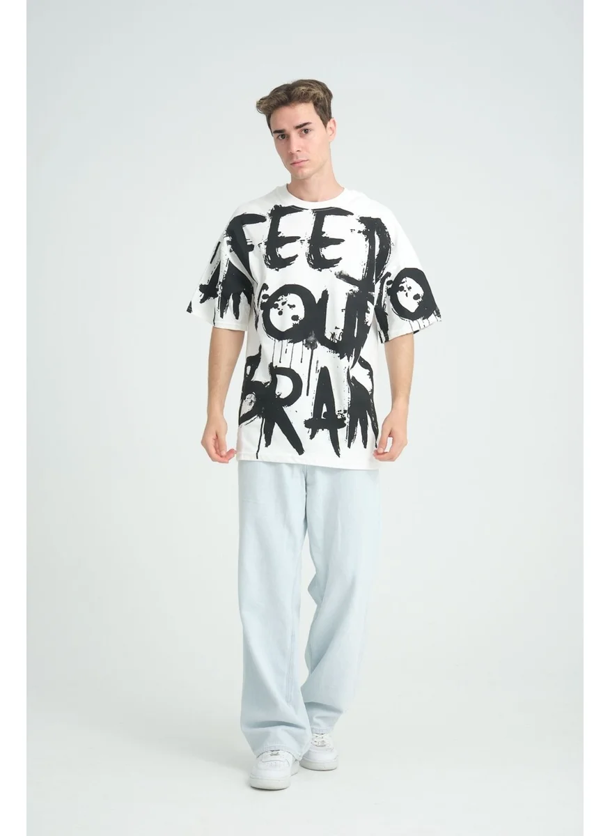 Four Man Oversize Feed Your Brain Printed T-Shirt - The New Trend of Street Fashion