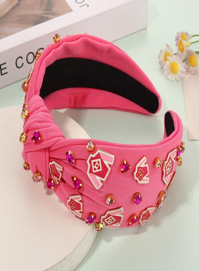 YAHPERN Derby Headbands Accessories Enamel Horseshoe Headband for Women Silks Riding Suit Headbands Horse Race Day Headband Kentucky Derby Outfits Hair Accessories Party Favors (Pink) - Image 5