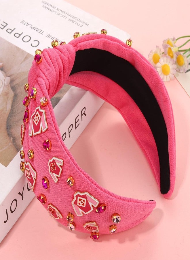 YAHPERN Derby Headbands Accessories Enamel Horseshoe Headband for Women Silks Riding Suit Headbands Horse Race Day Headband Kentucky Derby Outfits Hair Accessories Party Favors (Pink) - Image 2