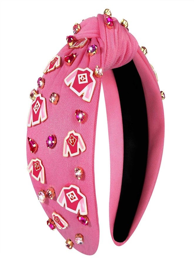 YAHPERN Derby Headbands Accessories Enamel Horseshoe Headband for Women Silks Riding Suit Headbands Horse Race Day Headband Kentucky Derby Outfits Hair Accessories Party Favors (Pink) - Image 1