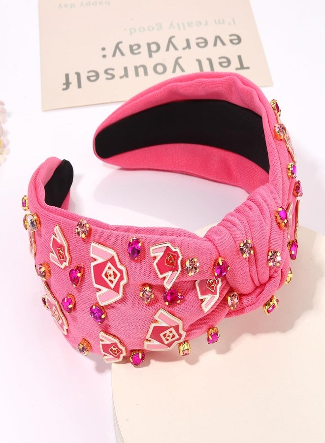 YAHPERN Derby Headbands Accessories Enamel Horseshoe Headband for Women Silks Riding Suit Headbands Horse Race Day Headband Kentucky Derby Outfits Hair Accessories Party Favors (Pink) - Image 4