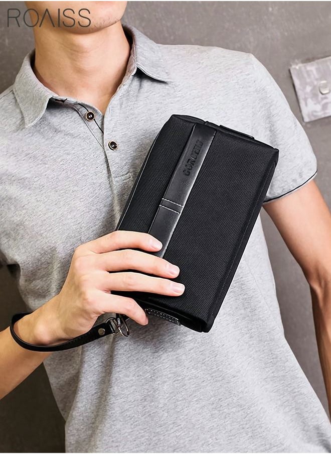 Casual Classic Clutch Bag Portable Large Capacity Lightweight Wallet Business Waterproof Oxford Canvas Zipper Card Holder with Wrist Strap for Men Travel Black - pzsku/ZE7B791612E94ED0BE89BZ/45/_/1670827039/9fd366b7-1975-4ff0-ae02-2e2313c0d8b3