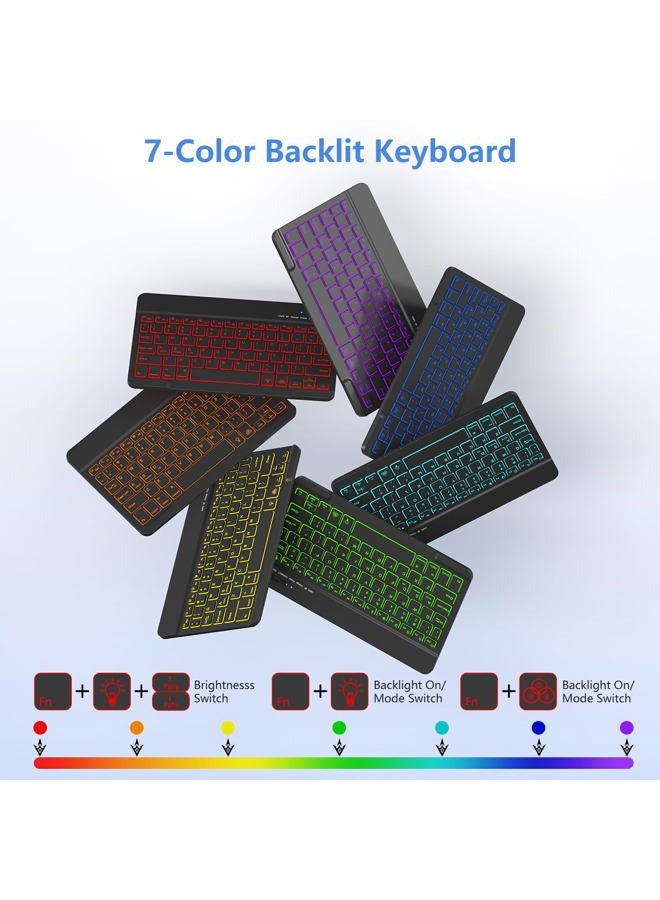 MMK for iPad 11th 10th Generation with Keyboard,iPad A16 Case with Keyboard, 7 Colors Backlit Wireless Removable, 360 Degree Rotating ipad A16 Case with Pencil Stand -Black - Image 4