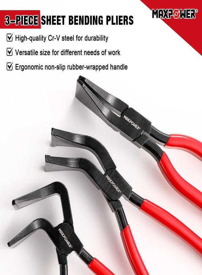 MAXPOWER Sheet Metal Bending Pliers, 3-piece Hand Seamers Sheet Metal Tools with Straight, 45° and 90° Jaws, Sheet Metal Pliers for Roofers, Plumbers, and Metal Processing - Image 5