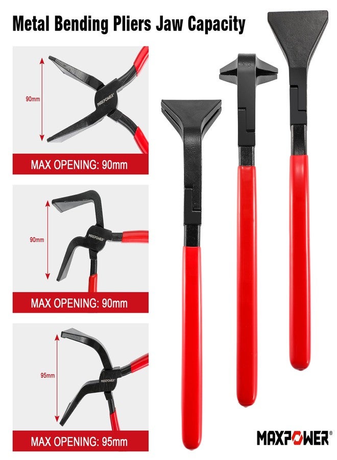 MAXPOWER Sheet Metal Bending Pliers, 3-piece Hand Seamers Sheet Metal Tools with Straight, 45° and 90° Jaws, Sheet Metal Pliers for Roofers, Plumbers, and Metal Processing - Image 3