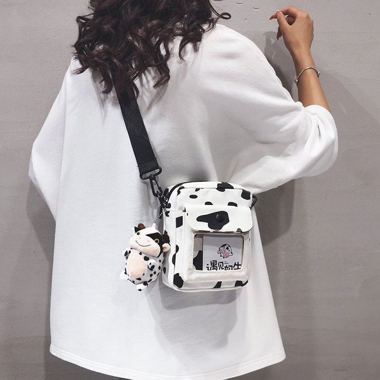 Korean Style Ins Funny Personalized Contrast Color Cow Polka Dot Girl Student Canvas Small Bag Japanese Style Cute Crossbody Bag - Image 5