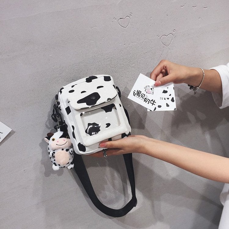 Korean Style Ins Funny Personalized Contrast Color Cow Polka Dot Girl Student Canvas Small Bag Japanese Style Cute Crossbody Bag - Image 4