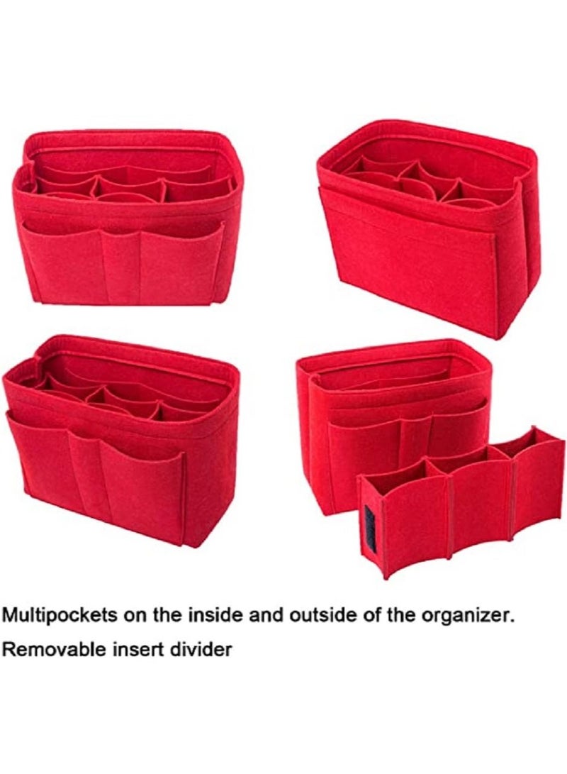 واي آند دي Purse Organizer Insert, Women Felt Bag Multi-Pocket in for Womens Handbag Travel Tote Hobo Storage Liner Divider Any Brand Tote, Red - Image 3