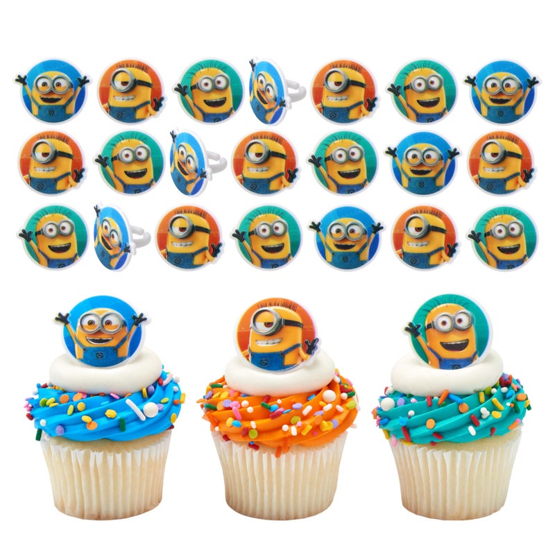 DecoPac Minions Cupcake Rings  24 Despicable Me Cupcake Decorations  Phil  Carl and Bob - 24 Pack - Image 1