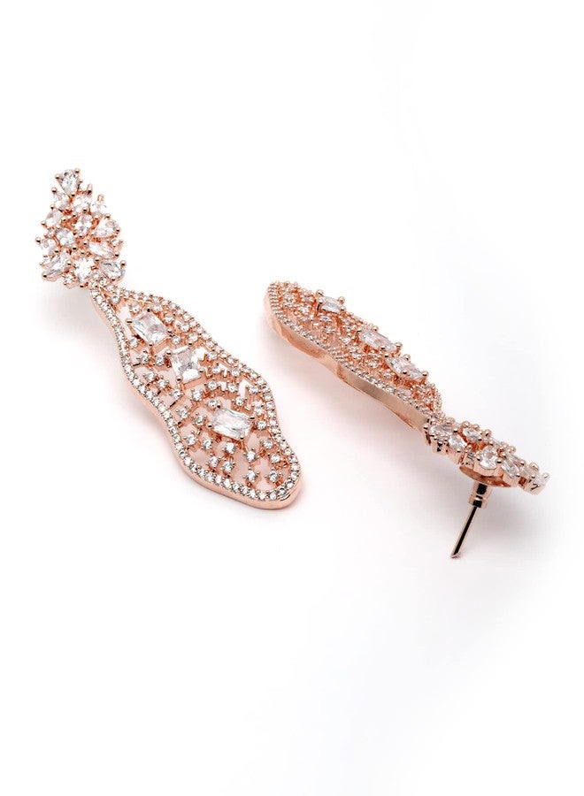 Karatcart Rose Gold Plated American Diamond Studded Drop Earrings for Women - Image 5