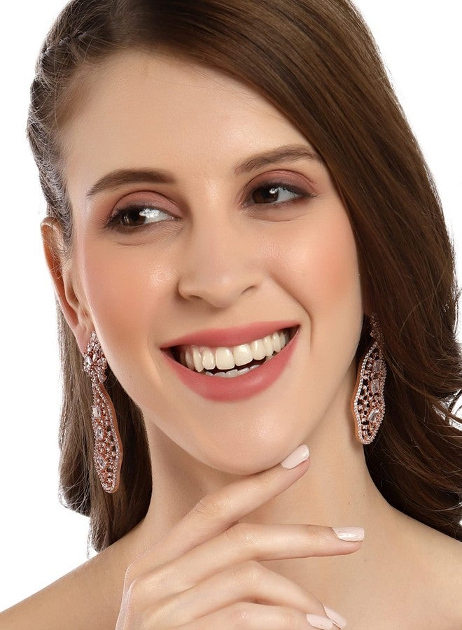 Karatcart Rose Gold Plated American Diamond Studded Drop Earrings for Women - Image 3