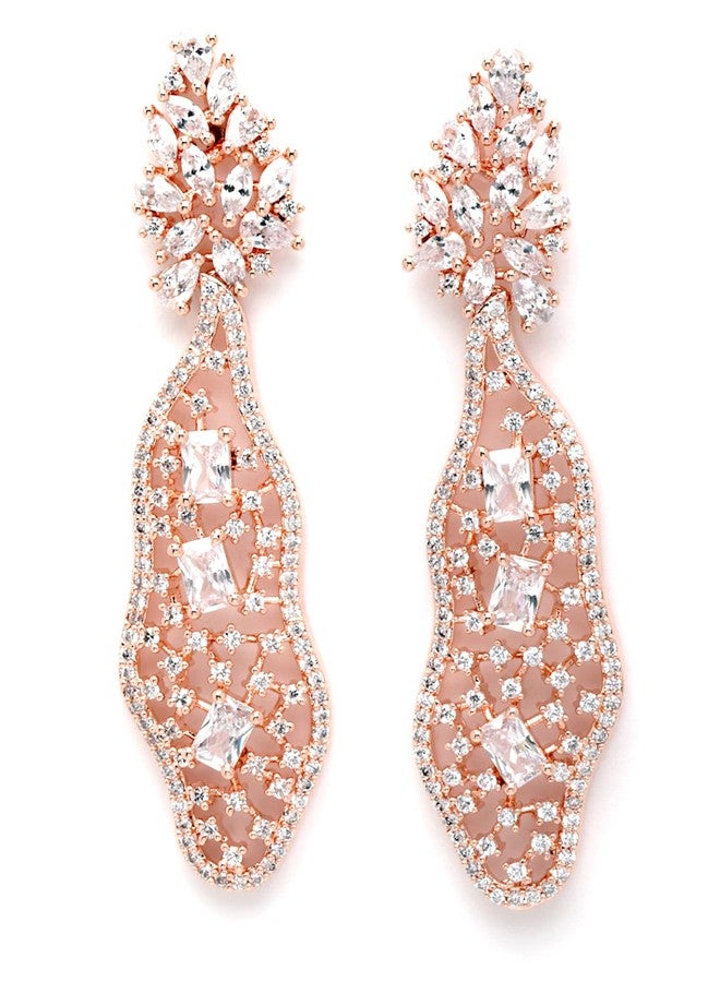 Karatcart Rose Gold Plated American Diamond Studded Drop Earrings for Women - Image 1