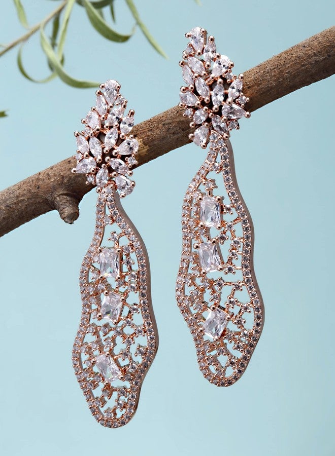 Karatcart Rose Gold Plated American Diamond Studded Drop Earrings for Women - Image 4